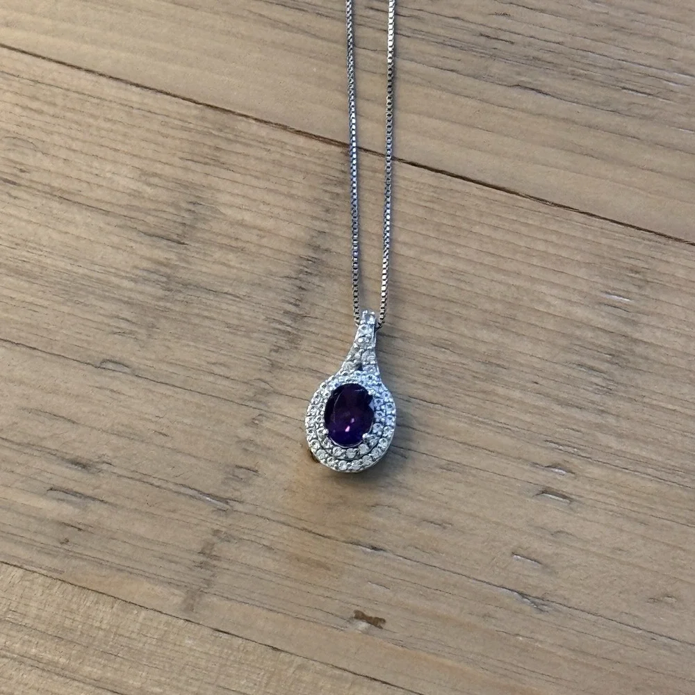 SUN STERLING SILVER APPROX. 1.5 CTW AMETHYST & DIAMOND PENDANT NECKLACE - Picture 2 of 9